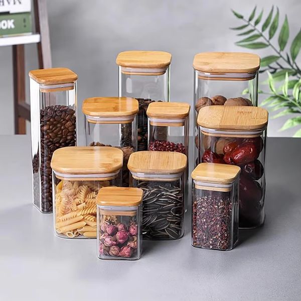 Transparent High Borosilicate Glass Kitchen Storage Bottle Jar Dustproof Large Capacity