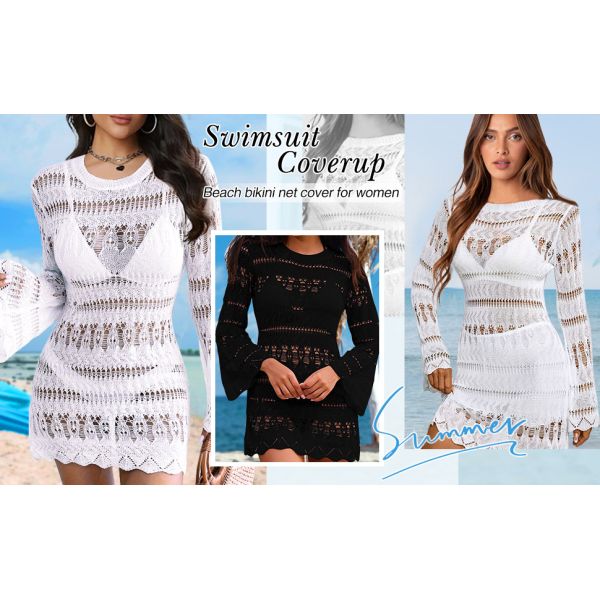 Swimsuit Coverup For Women Crochet Swim Cover Up Bathing Suit Cover Up For Women Mesh Knit Beach Cover Up Crochet Halter Cover Up Dress Hollow Out Backless Sleeveless Bikini Coverups