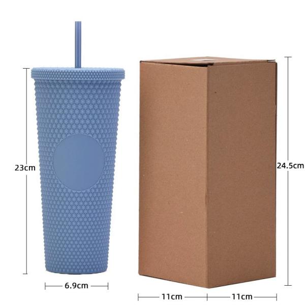 Factory Direct Supply Double-layer Plastic Straw Cup, Large Capacity Creative 710ml Durian Cup, Prickly Cup, Portable Diamond Cup