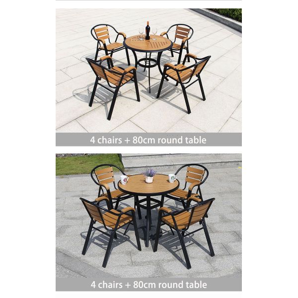 Modern Minimalist WPC Outdoor Table and Chair Leisure Furniture Courtyard Balcony Armrest Aluminum Chair