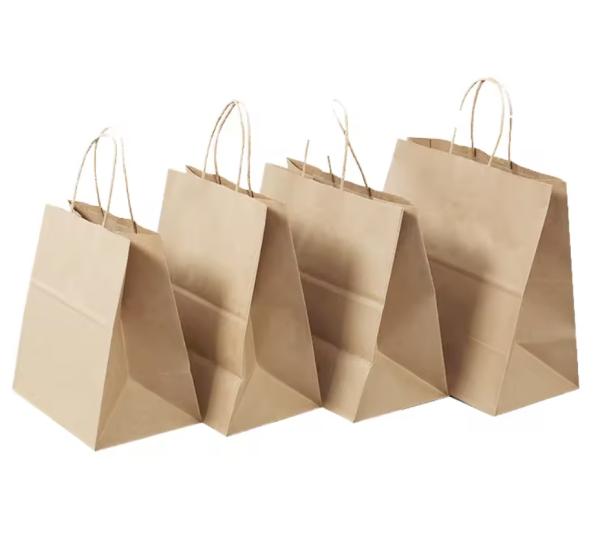 Customized paper bag with logo, small brown kraft paper bag with handle, gift bag wholesale