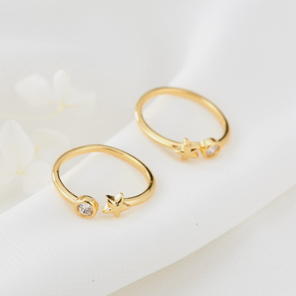 Simple Brass Micro-set Zircon 14K Gold Plated Hamsa Hand Star Shape Adjustable FashionJewelry Ring