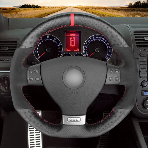 VW Golf 5 Mk5 GTI R32 Passat R GT 2005 Hand Sewing Suede PU Leather Steering Wheel Cover
