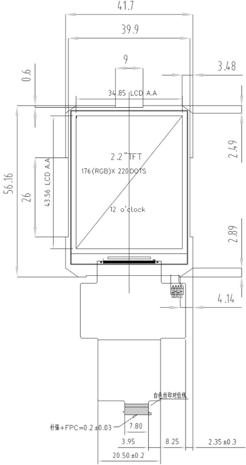 2.2 Inch SPI Interface TFT LCD Display with 300 cd/m² Brightness and QCIF 176x220 Resolution