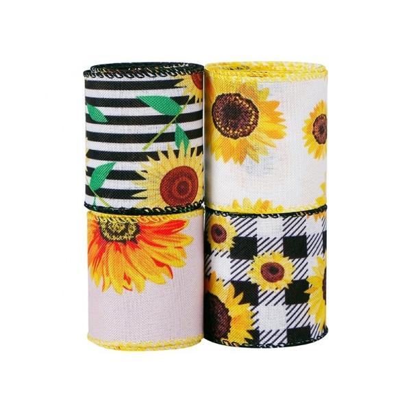 Alta Tenacidade Verão Fiado Burlap fita amarelo fitas de girassol para MSD 2,5 polegadas