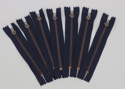 Antique Copper YG 5 Inch Metal Dress Zips Black / Navy Or Blue Tape Customized