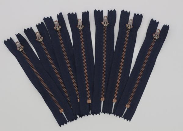 Antique Copper YG 5 Inch Metal Dress Zips Black / Navy Or Blue Tape Customized