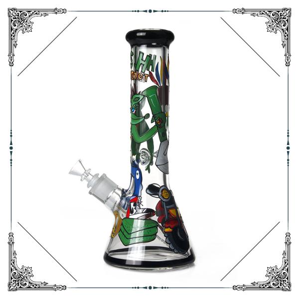 Dand Drawn Cartoon Art Beaker Bong 9mm Heady Glass Smoking Water Pipe 13.5 Inches