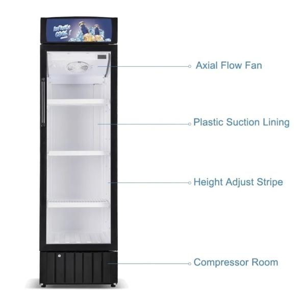 Коммерческий вентилятор охлаждения стеклянная дверь напитки дисплей вертикальный охладитель напитки холодильник