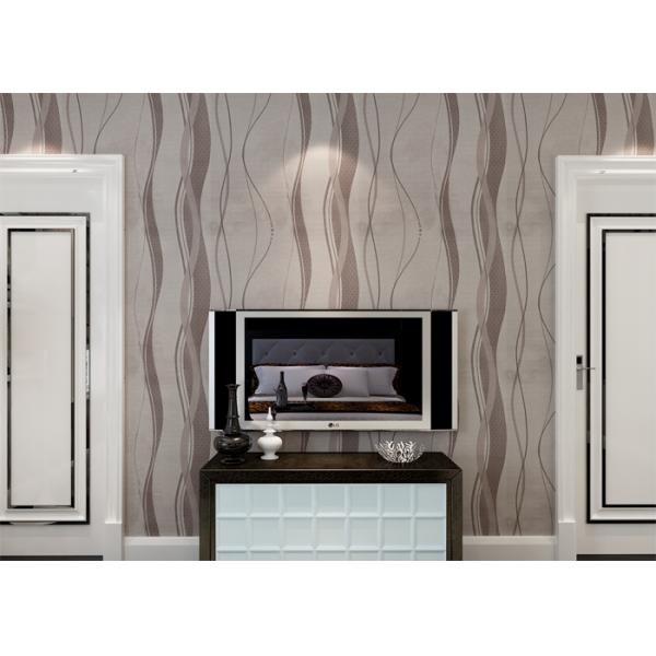 Grey Removable Wall Coverings Contemporary Bedroom Wallpaper With Curve Line Pattern