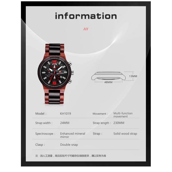 Men Alloy Buckle Round Glass Wood Chronograph Watch