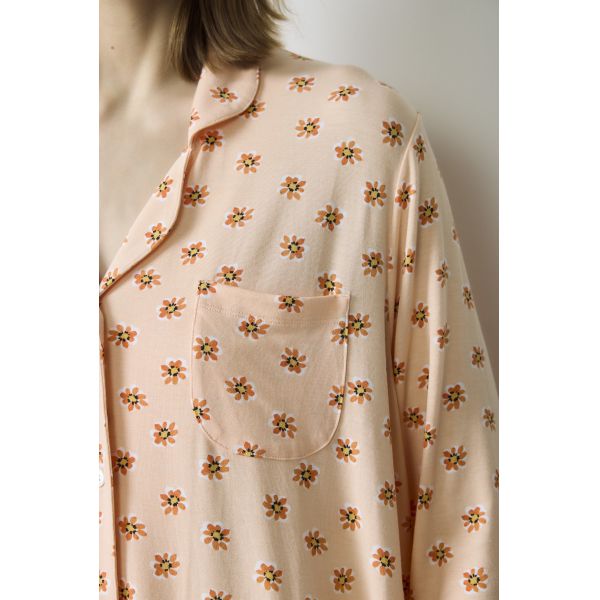 6A 19mm Mulberry Silk Floral Print Midi Length Sleep Shirt Dress