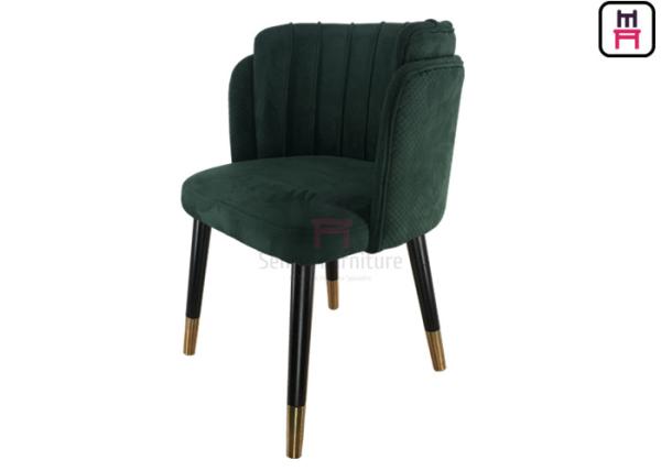 Upholstered Shell Shape Green Color Velvet Wood Restaurant Chairs with copper crown feet