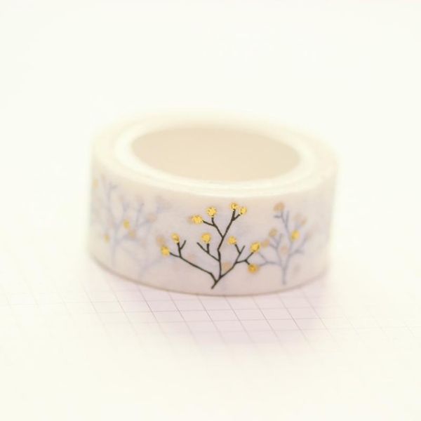 High Quality Custom Gold for Washi Tape Stickers Water Activated Adhesive 10mm Width 5m Length Flower Handbook Acrylic Stickers