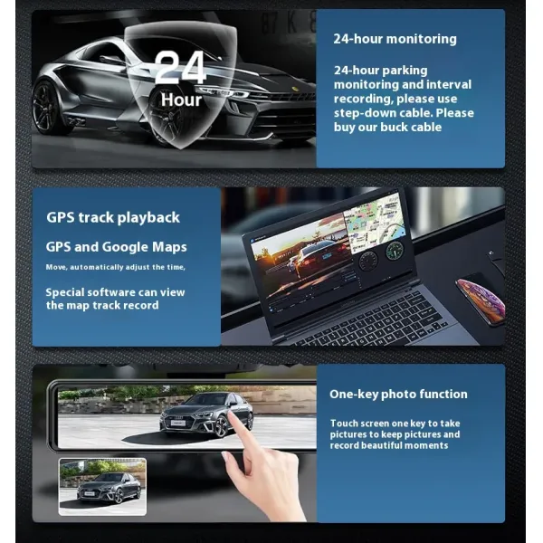 4K HD 10 Inch Full Screen Car Streaming Dashcam With Dual Lens CarPlay Integration