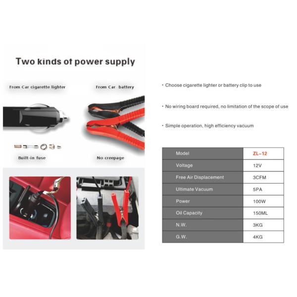 Vehicle Mounted Refrigeration Spare Parts Vacuum Pump 3 CFM Single Stage DC Motor