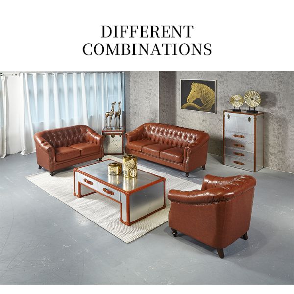 Nidea #8898 Traditional Genuine Leather Chesterfield Arm Set Sofa Sponge Filled Cushions for Living Room Hotel Workshop Luxury Furniture