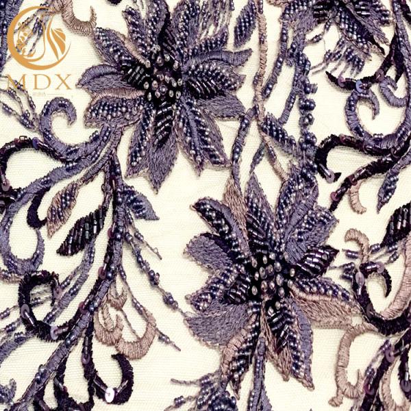 Patterned 3D Handwork Beaded Lace Fabric For Wedding Clothes
