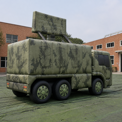Custom Inflatable Mobile Radar Command Vehicle Decoy with Camouflage Printing Multi Axle Body and Raised Array