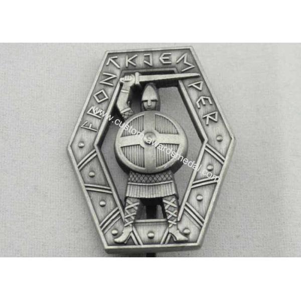 Zinc Alloy 3D Warrior Badge, Antique Silver Plating Souvenir Clip Metal Badges