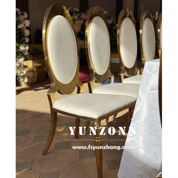 High Quality Stainless Steel Dining Chair Gold Finish Stackable Hotel Furniture Metal PU Back Wedding Banquets Outdoor Halls