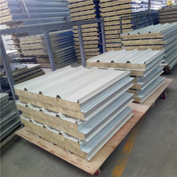 960mm building panels 50mm fireproof rock wool sandwich roof board with steel strip