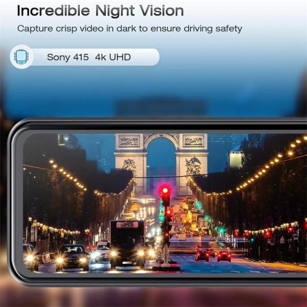 IPS 12 Inch Mirror Dash Cam 4K Wifi Rear View 500mAH Battery
