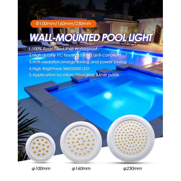 AC12V Plastic Swimming Pool Light 6W Resin Filled 100% IP68 For Underwater Use