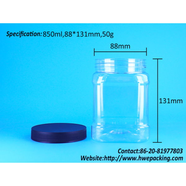 850ml Food Grade PET Square Shape Plastic Packaging Jar with Screw Lid for Baby Food and Candy Storage