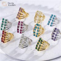 Ouverture Réglable 14K Plaqué Or Rangée Diamant Bague Cristal Zircon Pour Femmes Hommes