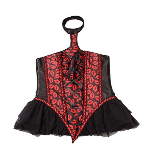 Mais pechugón vermelho e preto do vestido mais pechugón da cabeçada do poliéster S e espartilho