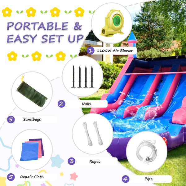 Outdoor Commercial Double Lane Inflatable Water Slides With Pool