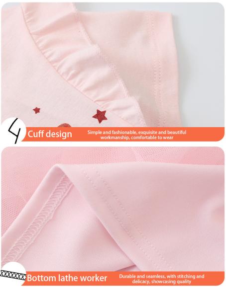 Girls' Pink Dress Summer New Fashion Print Cartoon Design Princess Dress Short Sleeve
