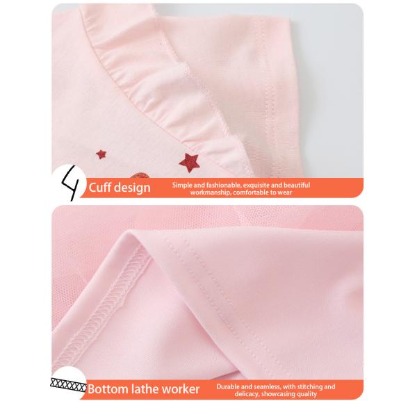 Girls' Pink Dress Summer New Fashion Print Cartoon Design Princess Dress Short Sleeve
