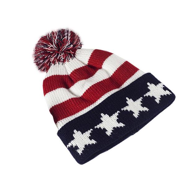 Flag Girls Pom Pom Beanie Hat Slouchy Knitted Ski Cap Kepp Warm For Winter Season