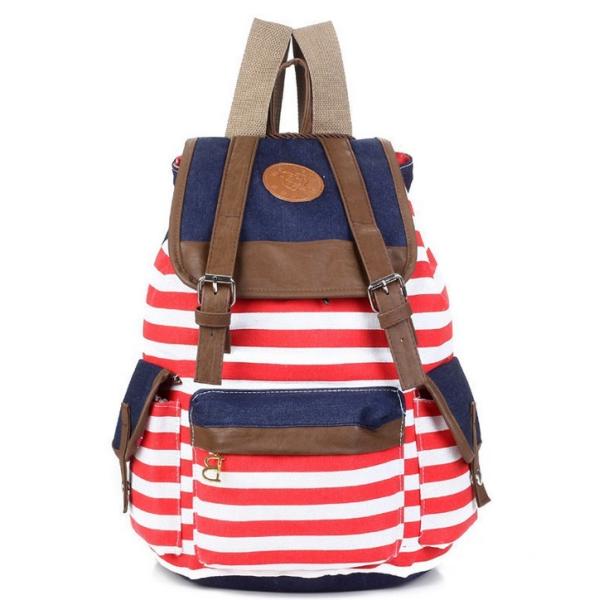 Male and female striped canvas shoulder bag student backpack bags withdraw