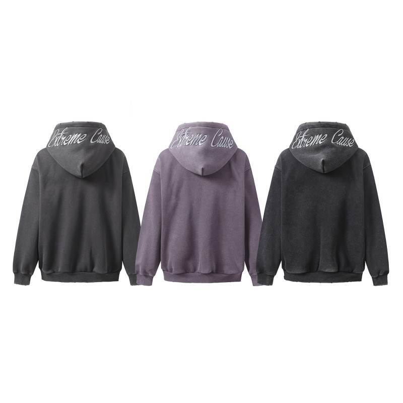 Unisex Zip Hoodie ODM for Vintage Winter Oversized 3D Embroidered Letter Pattern Fleece Breathable Windproof