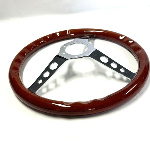 Custom Walnut Wood Steering Wheels 350MM 3 Chrome Spokes Fade Resistant