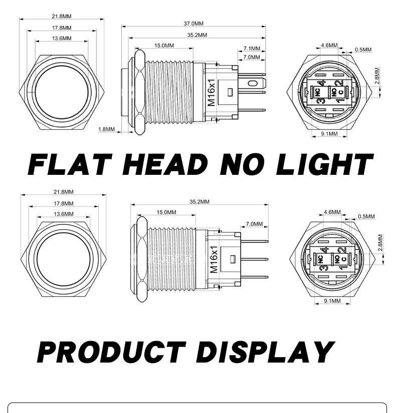 16mm Metal Push Button Switch High/Flat Head Led 3Pin/5Pin Metal Momentary  Switch Push Button Switches