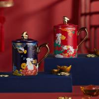 Pronto para enviar em estoque Custom 3d cerâmica caneca 3d caneca azul com alça de ouro Casa chá presente de férias