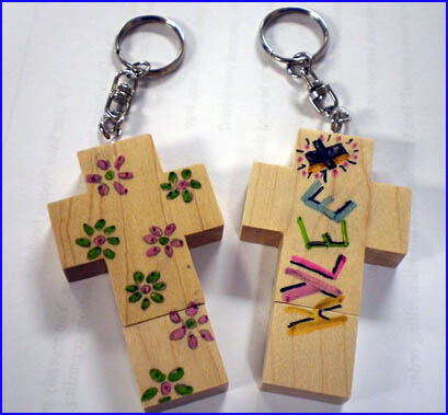 Personal Key Chain Cross 64GB USB Disk Stick Natural Maple Wood