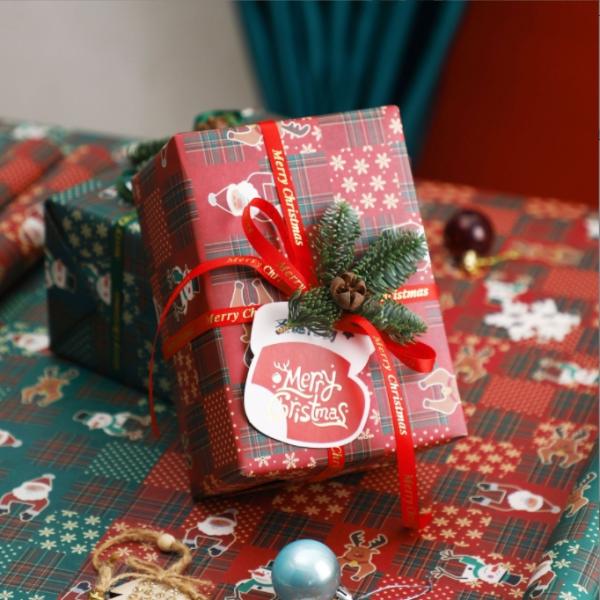 Flower Shop Gift Wrapping Paper with Santa Claus and Snowman Design on Waterproof Kraft Paper