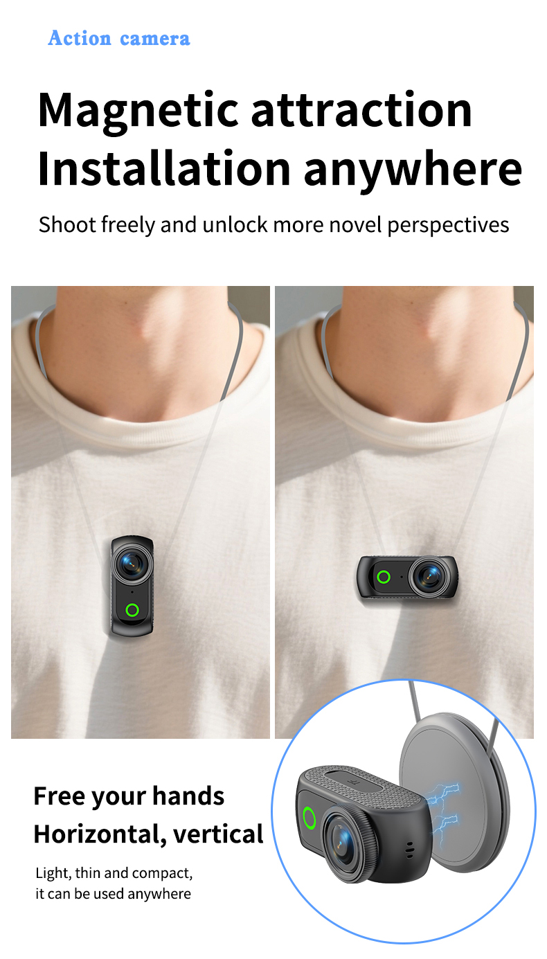 Wireless WiFi APP Fast Video Photo Transfer Magnetic Lanyard Stand Portable Action Cam Wholesale Supply