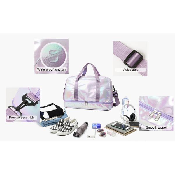 Holographic Shimmering Gym Duffle Bag With Shoes Compartment & Wet Pocket, Women Weekend Overnight Travel Bag Gymnastic Dance Bag For Girl