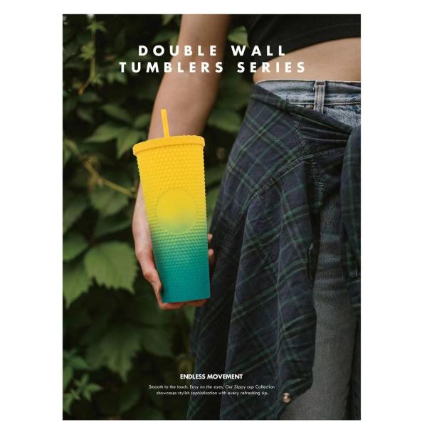 Double Wall Insulation 24oz Studded Tumbler Diamond Durian Pineapple Plastic Matte Black Studded Cup Coffee Tumbler With Lid Straw Fashionable