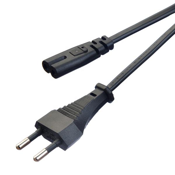 Oxygen Free Bared Stranded Copper Conductor European Standard 2pin Eu Plug Power Cord Black Plug for Home Appliances