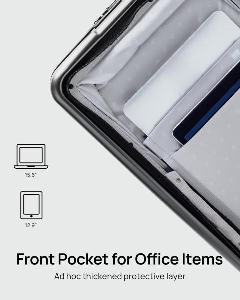 22 x 14 x 9 companhia aérea aprovada, bagagem de 20 polegadas com compartimento de laptop frontal, rodas de dupla rotação, PC de lado duro