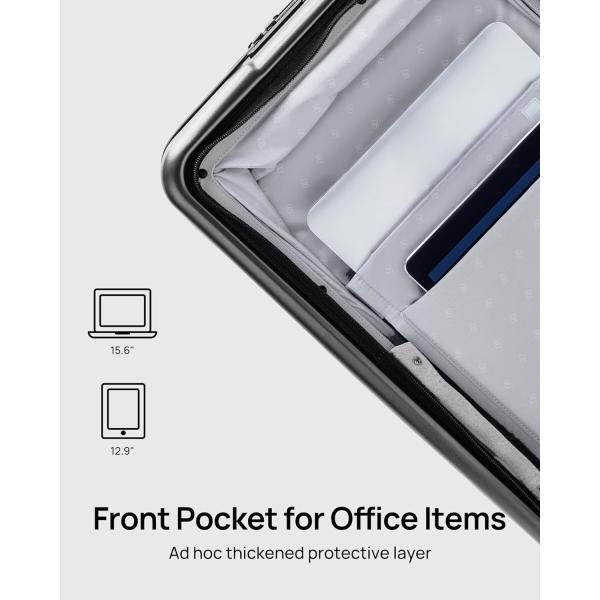 22 x 14 x 9 companhia aérea aprovada, bagagem de 20 polegadas com compartimento de laptop frontal, rodas de dupla rotação, PC de lado duro