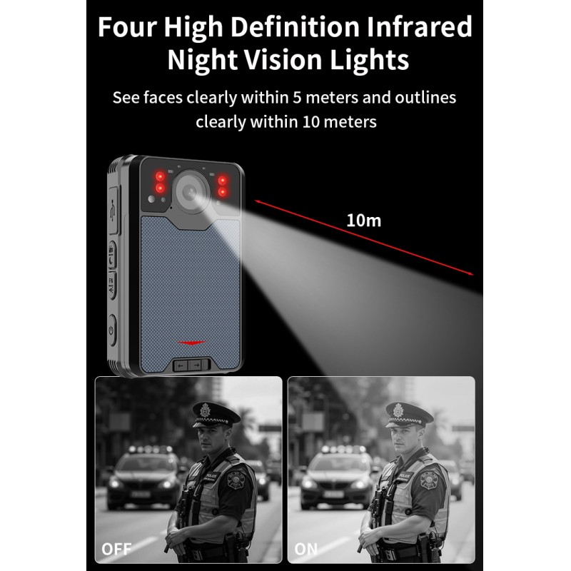 Wearable 4G Body Worn Camera HD 2K Video 2.8'' Touch Screen IP68 Waterproof Security Camera with Wifi Connection GPS BT