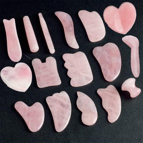 Engrave Logo Natural Pink Stone Real Rose Quartz Facial GuaSha for Facial Massage